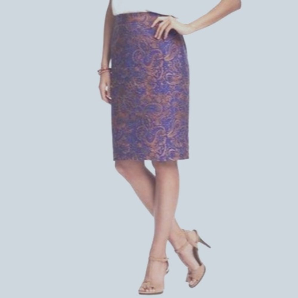 LOFT Blue / Brown Floral Paisley Pencil skirt